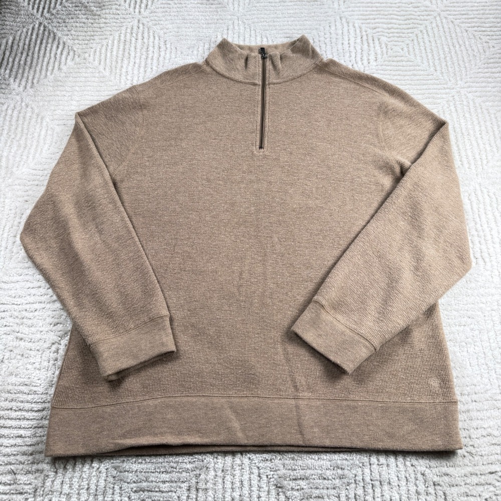 Banana Republic Quarter Zip Men XL Tan Heathered Sweater Old Money Quiet Luxury